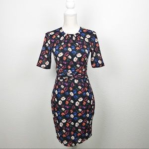 Whistles Summer Pansy Print Silk Bodycon Dress